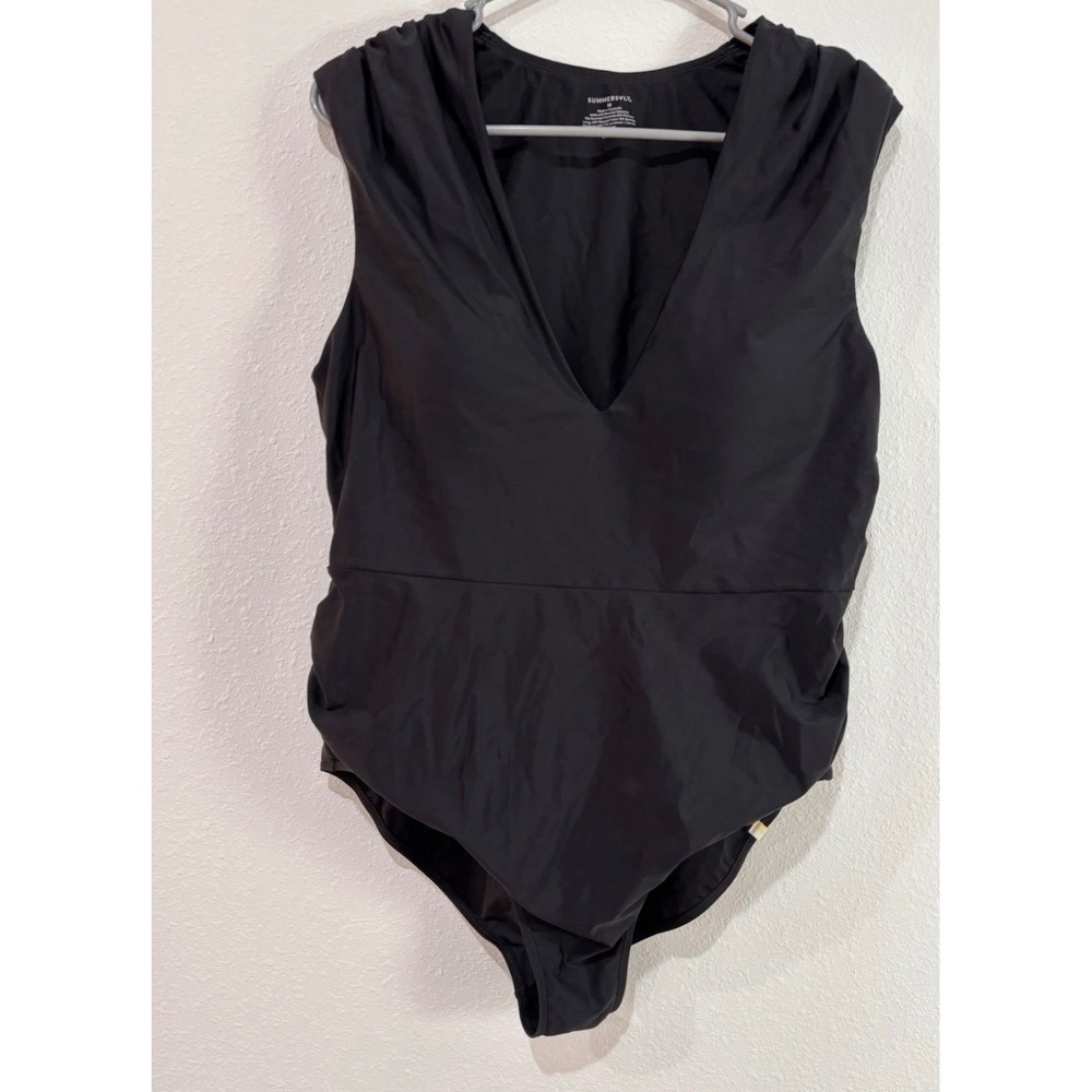 Summersalt The Breaker One Piece Swimsuit Size 16 Black V-Neck Pool Beach Resort - Picture 3 of 14